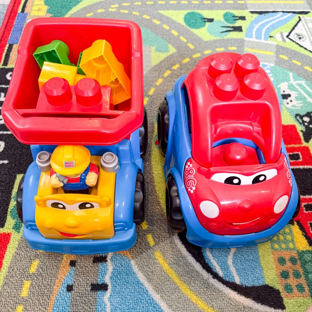 Mega BLOKS First Builders Race Car & Dump Truck Toddler Building Blocks Toy Set